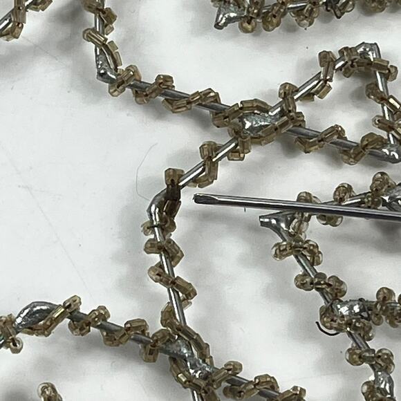 Vtg 1950s German Wire Snowflake Ornament Tinsel Beaded Star 7" Holiday Decor - Picture 7 of 8